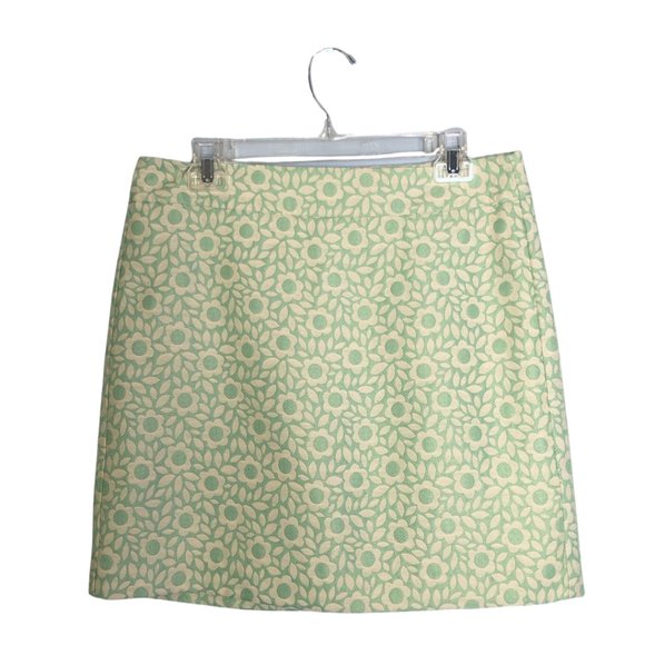 LOFT Light Green and Off White Mini Skirt A-LIne Size 6 Retro Flowers Floral - Picture 4 of 8